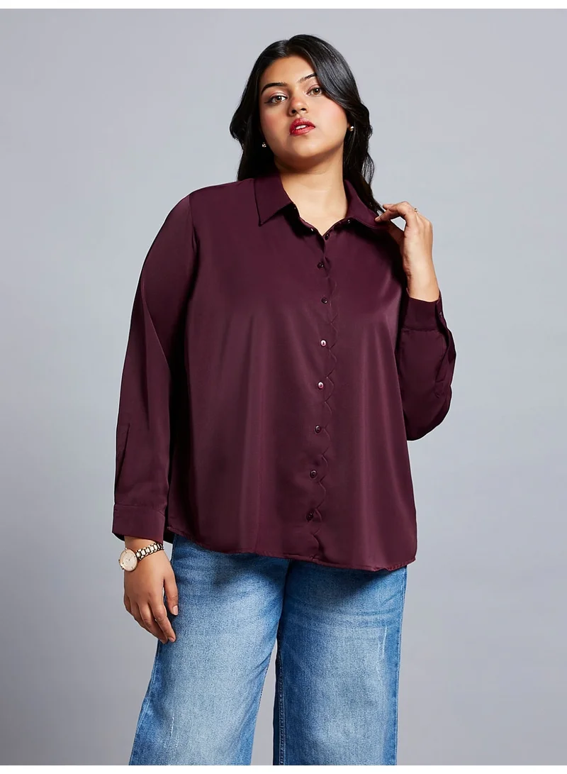 جلو باص بلوزة نسائية جلوبلس كولار بأكمام مكبلة مقاس بلس للمكتب